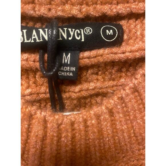 Blank NYC Women's Bronze Brown Cable Knit Crewneck Sweater Shoulder Pads SZ Med - Picture 4 of 4